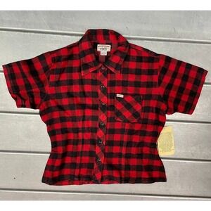Stevenson Flannel Shirt Womens Large Red Plaid Short Sleeve Button Up Shirt NWT‎